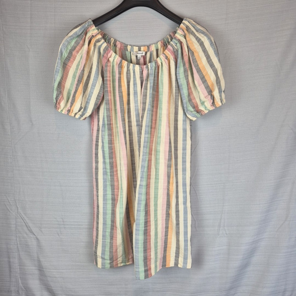 Madewell Mini Dress Womens XXS Puff-Sleeve Trapeze in Rainbow Stripe Colorful - Picture 7 of 14